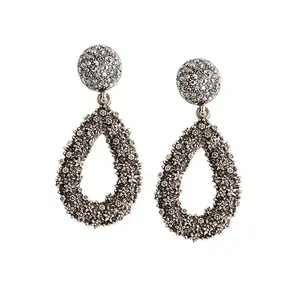 SOHI Women's Floral Cluster Teardrop Drop Earrings For Casual Wear | Gold Colour | Alloy Material | Push Pin Closure | Artificial Stones Earrings