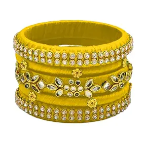 HARSHAS INDIA CRAFT Hand Made Silk Thread Bangles Set For Girls &Women's (yellow) (Pack of 5) (Size-2/10)
