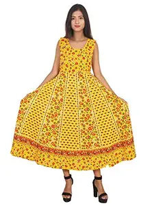 Monique Brand Present Latest Trendy Traditional Long Cotton Designer Middi/Frock Dress for Women (MQ-MDI||BUTIJAAL||LY16__Free Size_) Yellow