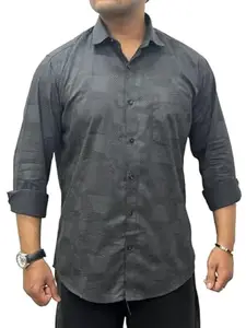 Men's Grey Striped Casual Shirt, Long Sleeves Jaunty Duds (in, Alpha, M, Regular, Grey)