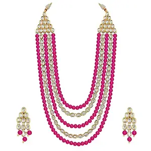 Peora Gold Plated Multi-Strand Long Traditional Necklace Earrings Jewellery Set for Women Girls