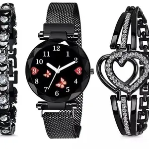 Classiy Women Black Metal Casual Analog Watches(SR-654) AT-6541(Pack of-3)