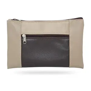 Beanskart Zipper Purse for Ladies | Womens Wallet | Ladies Leather Wallet |Pouches for Multipurpose use | Money Wallet (Beige-Brown-Brown Zip)