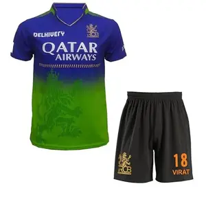 Rcb Green 2024 Virat Kohli 18 New Cricket Team Jersey with Printed Logo Shorts (Men & Kids & Boys)(12-13Years)