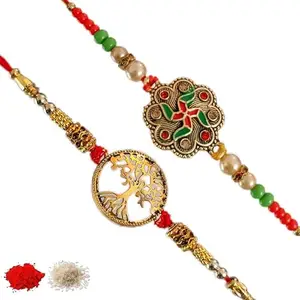 Rakhiya.com Designer Rakhi set of two, Multicolour rakhi, combo of two (set of 2), With Roli Chawal Packet 0948