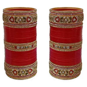 Lucky Jewellery Bridal Bangle Set Wedding punjabi chuda Designer chura Red Color choora Set For Women (693-M1C1-741-R26)