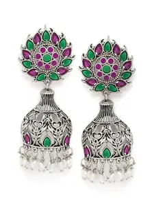 Karatcart Oxidised Silver Purple & Green Stone Drop Earring for Women