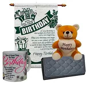 Saugat Traders Coffee Mug, Scroll Card, Women Wallet & Soft Teddy Bear - Birthday Gift for Wife Girlfriend Sister Friend Fiancee Daughter