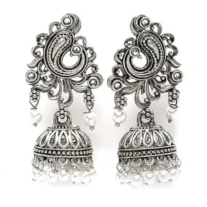 Karatcart Silver Plated Pearl Studded Jhumki Earrings for Women