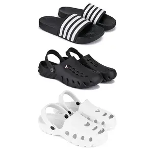 Lightweight,Classic SliderSandals with Clogs for Men-Combo(3)-3024-3144-3139-8 White-5285