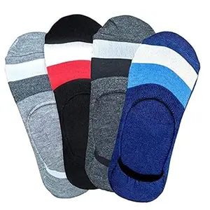 KAGU'S Short Length Cotton Socks For Unisex With Stripe Design (Pack Of 4)