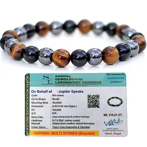 Jupiter Speaks Triple Protection Bracelet Lab Certified Tiger Eye Stone Black Obsidian Hematite Crystal 8MM Beads For Men And Women