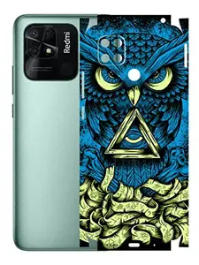 AtOdds - Redmi 10 Mobile Back Skin Rear Screen Guard Protector Film Wrap with Camera Protector (Coverage - Back+Camera+Sides) (Blue Owl)