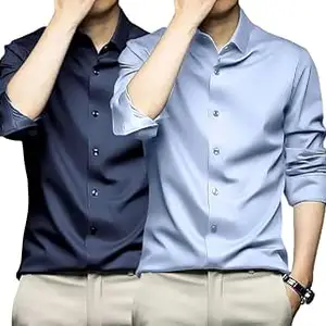DEELMO Combo of Men's Stylish Solid Satin Casual Shirt for Men Full Sleeves| Poly Satin Silk Shirt Pack of 2