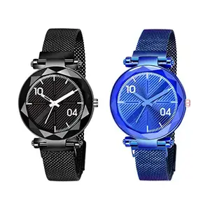 The Shopoholic Analogue Black Blue Dial Magnetic Belt Watch for Girls and Women Pack of - 2(F-493-494)