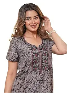 Mithdi Pure Cotton Embroidered Night Gown for Women | Nighty | Maxi Gown | Nightdress | Sleepwear | Comfort wear Nighty