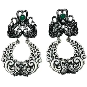 UMAR FASHION JEWELLERY Silver Dangle Earrings with Jewel Embellishments, Diya Jewelry, India