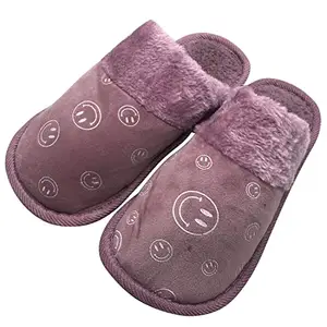 Joda Ghar Warm fur Winter bedroom slipper for women, Smile Carpet_Purple-38 (UK SIZE-4)
