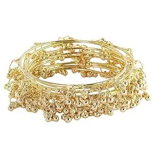 Zaya Handmade Jewelry Zaya Ethnic Wear Bangles Gold-Tone Alloy with Musical Ghungroo Charms | Women Fashionable Jewelry | Designer Bracelet Bangles For Girls | Viral Kashmiri Chudiya for Weddings, Festivals & Parties