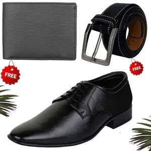 Latest Trendy Formal Shoes/Party Shoes/Shoes Combo with Free Wallet & Belt for Men and Boys (BAZAAR4331_VTOR-BLK-301) Multicolor