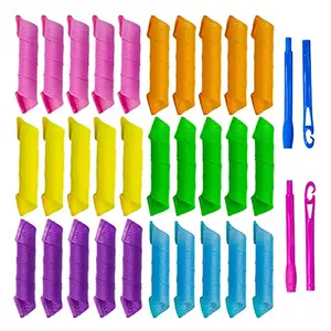 SIYAA 40pcs Heatless Hair Curlers Rollers Spiral Curls Styling Kit with 2 Sets Styling Hooks,No Heat Curlers for Women Girl's, pink, orange, blue, green, yellow and purple (12 Inch/30 cm)