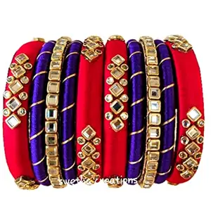 Blue jays hub Silk Thread Bangles New kundan Style red Color Set of 10 for Women/Girls (red, 2.6)