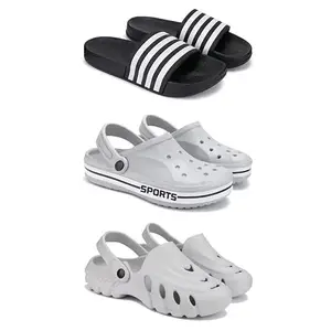 DRACKFOOT Lightweight Classic Slider || Sandals with Clogs for Men-Combo(3)_S-3024-3067-3135-9 Grey