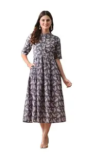 DECKEDUP Women's Grey Printed Collar Dress