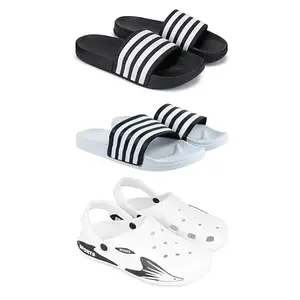 WINGSCRAFT Lightweight Classic Slider || Sandals with Clogs for Men-Combo(3)-3024-3026-3142-9 White