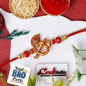 eCraftIndia Peacock Feather Flute Om Rakhi for Brother | Raksha Bandhan Rakhi for Bhai Bhaiya | Best Bro Ever Fridge Magnet | Roli Chawal Pack 3 pcs