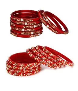 Combo Party & Festivle Designer Ornamented With Colorful Beads And Figures Fancy Matching Glass Bangle Cum Kada Set Of Eight Each With Safety Box (Size 2.4 IN) (BN_2.2-68.b_bang)
