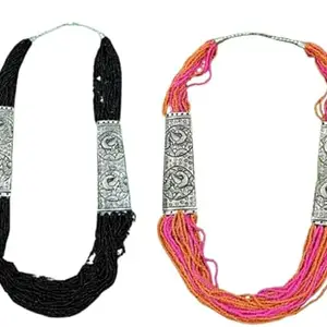 Latest Stylish Traditional Oxidised Peacock Poth Necklace Jewellery Set for Women & Girl (Black & Pink)