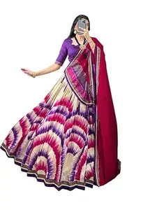 Women's Trending Designeer Dola silk Lehenga Choli Dola silk Digital Print with Foil Work With Unstitched Blouse Digital Print Adorned with Foil Work For Navrati