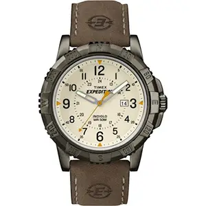 Timex Men Leather Expedition Analog White Dial Watch - T49990, Band Color-Brown
