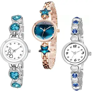 GOLDENIZE FASHION Branded Analogue Multicolor Diamond Dial and Multicolor Stainless Steel Strap Women & Girl's Wrist Watch or Bracelet Watch for Birthday Gift (Combo Set of 3)