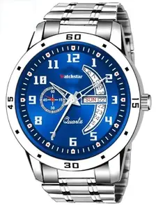 Unique Elegant Day Date with Blue Dial and Steel Case Analog Watch for Men