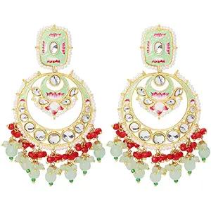 I Jewels 18K Gold Plated Traditional Meenakari Stone Studded Pearl Dangle Earrings For Women(E2926Min)