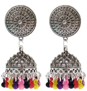 Weariton Silver Oxidised Bohemian Fancy Stylish Wedding Traditional Jhumki Jhumka Designer Collection Ethnic Earrings For Women And College Girlls (Multicolor)