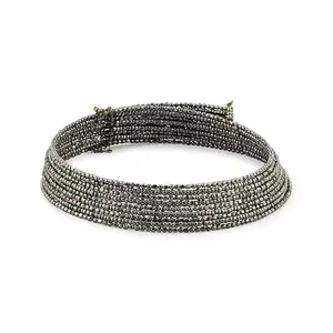 Toniq Gun Metal Plated Beads Black Multi Strands Choker Cuff Necklace for Women