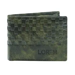 VENUSATURN Lorem Green 3D Emboss Square Bi-Fold Premium Faux Leather 3 ATM Card Slots Wallet for Men WL38-B