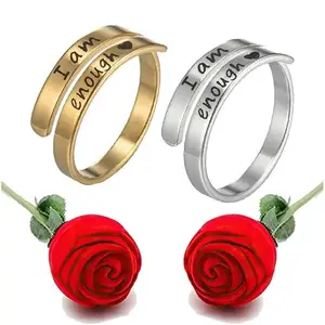 Valentine Gift By Fashion Frill Rings For Women Gold Plated I AM Enough Silver Golden Ring For Women Girls With Red Rose Love Gifts