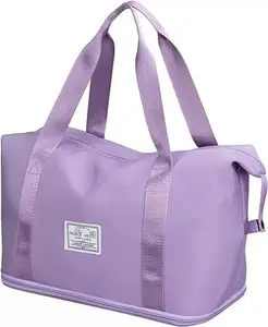 SAMTROH Travel Duffel Bag, Expandable Folding Travel Bag & Hand Bag Large Capacity, Lightweight Waterproof Multipurpose Sport Duffle Carry Overnight Luggage Bag for Women (Purple)