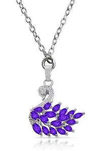 De-Autocare Purple Color Valentine's Day Special I Love You AD Nug Studded Lucky Serene Swan/Duck Emerald Cut Shape Diamond Locket Pendant Necklace With Clavicle Chain For Girl's And Women's