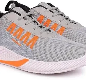 Amber Men's Sports Running and Walking, Comfortable Stylish Sports Shoes for Men Lace-Up Trendy Shoes for Men (Grey::Orange, 9)