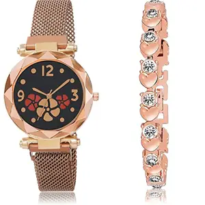 NEUTRON Rich Analog Black and Rose Gold Color Dial Women Watch - G653-GX4 (Pack of 2)