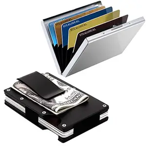Stealodeal Black Metal Wallet Money Clip with Silver Water Resistant Card Holder