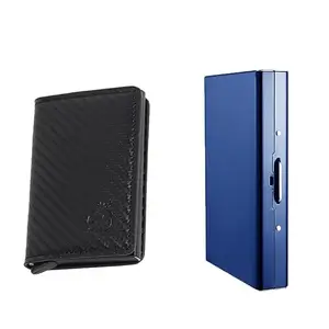 Stealodeal RFID Protector Metal and PU Unisex Cash and Card Holders, Pack of 2, Black & Blue
