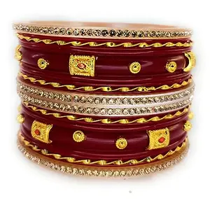 SBS Seep Plastic Meenakari Work and Stone Studded Bangles set of 10 bangles for Women and Girls (Rajwadi Red, 2-4)