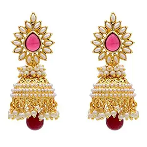 YouBella Traditional Copper Pearl Jhumki Earrings for Girls/Women (White) (Red)