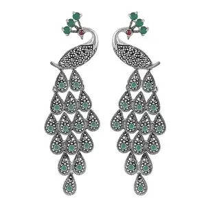 Rihi Silver Jewellery Collection Rihi By P.C.Chandra Green Peacock Earring For Women & Girls